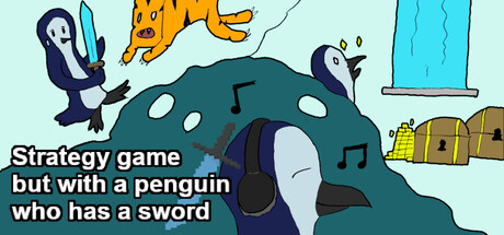 Strategy game but with a penguin who has a sword header banner