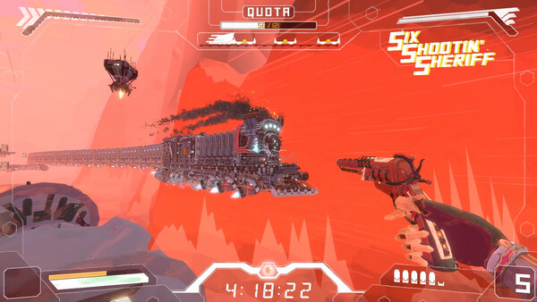 Screenshot of Cyber Rail gameplay showing in-action mechanics