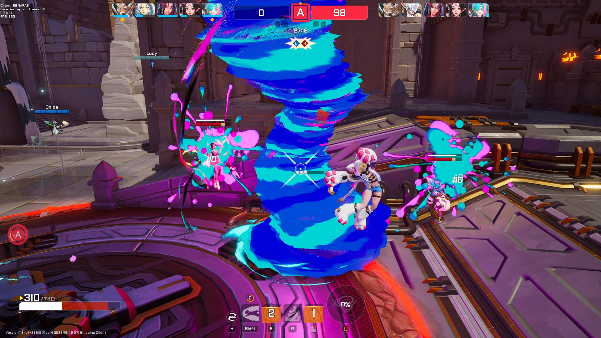 Storm Striker 公式スクリーンショット 青い渦を巻き起こすスキルと、周囲のヒーロー