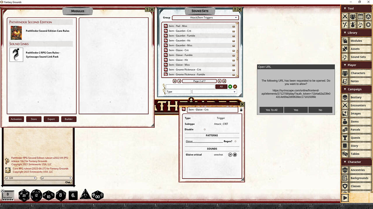 Fantasy Grounds - Pathfinder 2 RPG - Core Rules - Syrinscape Sound Link Packのスクリーンショット 1