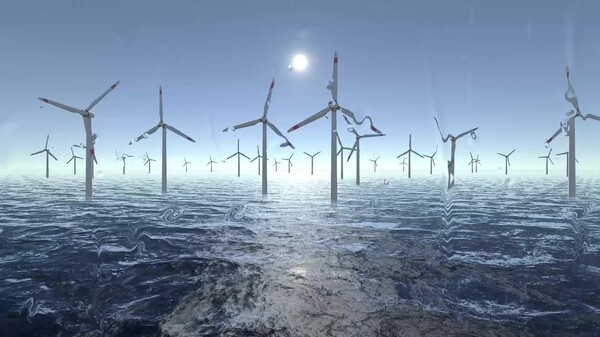 Wind Turbines Ocean Meditation