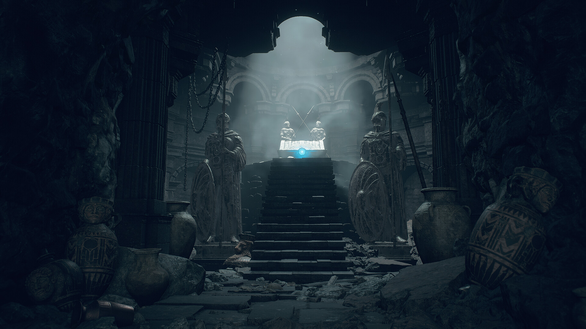 Relic vaults hide the expansions best gear behind guarded, half-collapsed ruins. Screenshot: Capcom