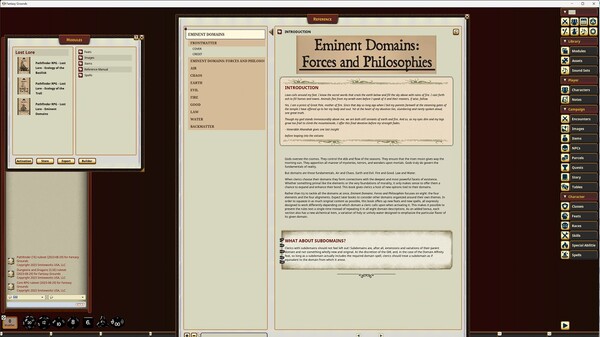 Fantasy Grounds - Lost Lore: Eminent Domains: Forces & Philosophies