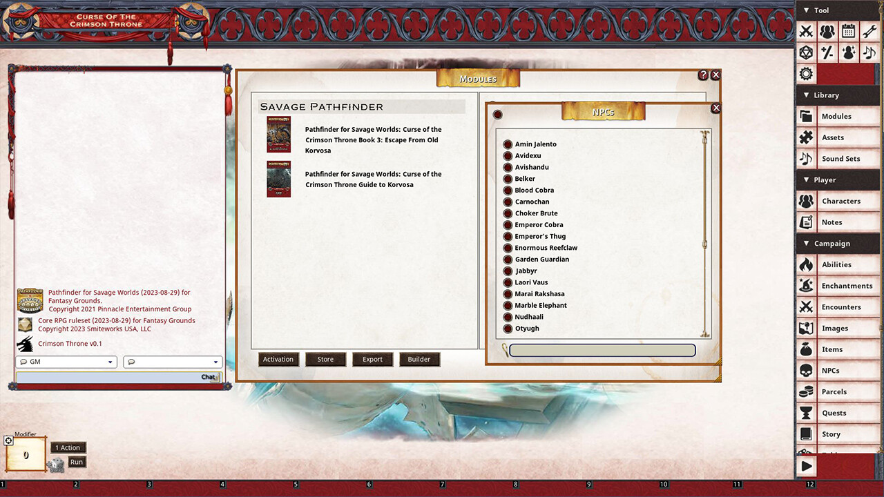 Fantasy Grounds - Pathfinder(R) for Savage Worlds: Curse of the Crimson Throne - Book 3: Escape from Old Korvosa screenshot 1