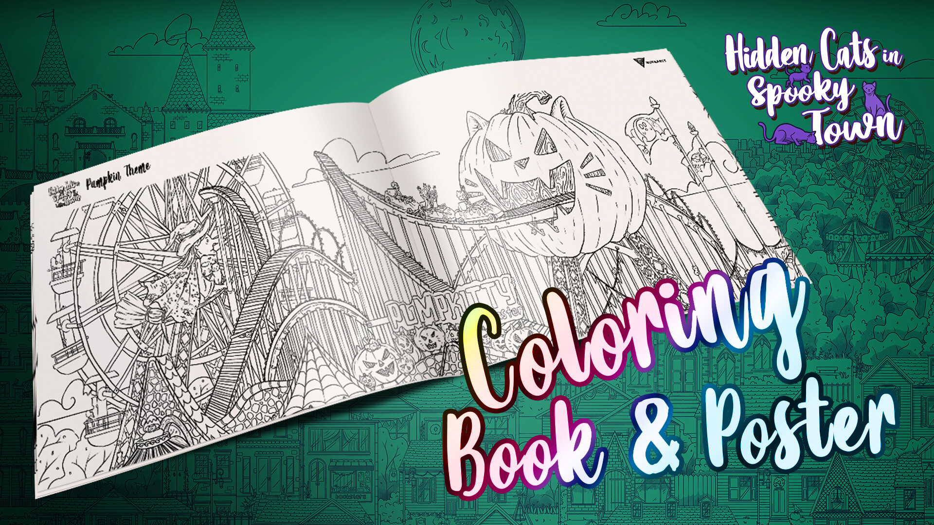Hidden Cats in Spooky Town - Printable PDF Coloring Book and Poster Featured Screenshot #1