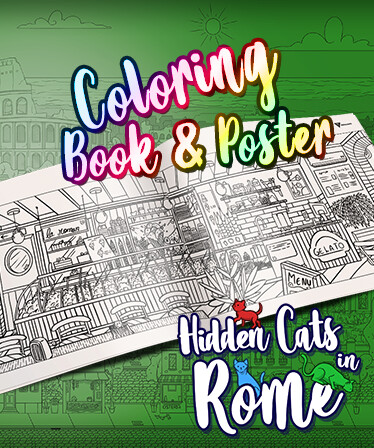 Hidden Cats in Rome - Printable PDF Coloring Book and Poster