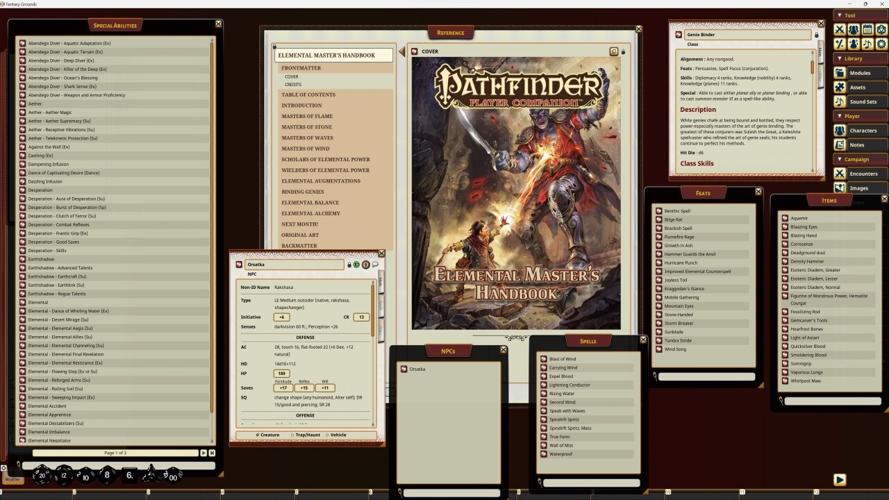 Fantasy Grounds - Pathfinder RPG - Pathfinder Companion: Elemental Master's Handbookのスクリーンショット 1
