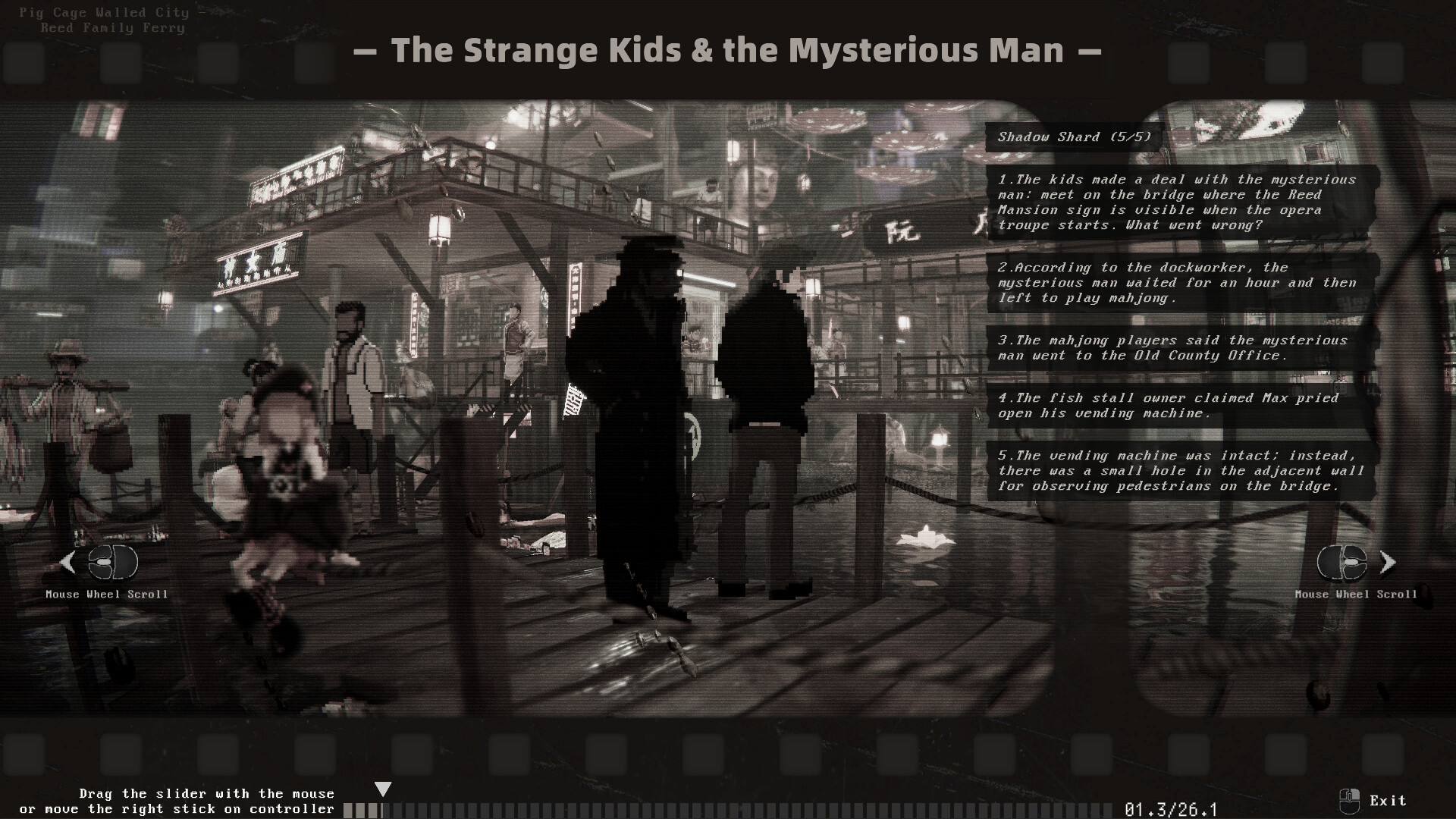 Examining clues at a crime scene in Kill The Shadow