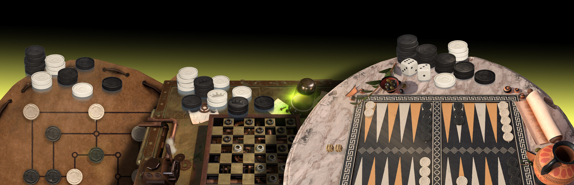 Backgammon + Checkers + Mills