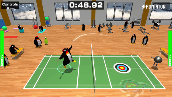 Screenshot of Birdminton gameplay showing in-action mechanics
