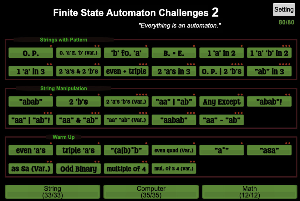 #1. Finite State Automaton Challenges 2 (Steam) By: Tramolly Game