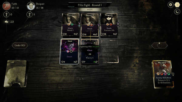 Screenshot of Faith in Despair gameplay showing in-action mechanics