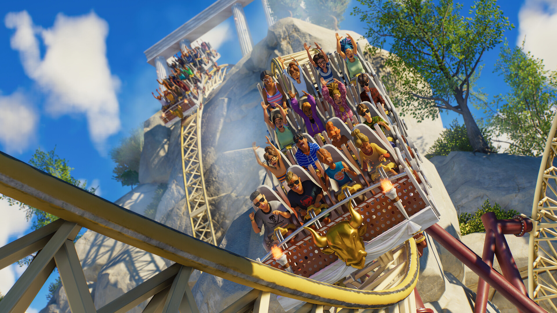 Planet Coaster 2 水上樂園同滑水道建造畫面