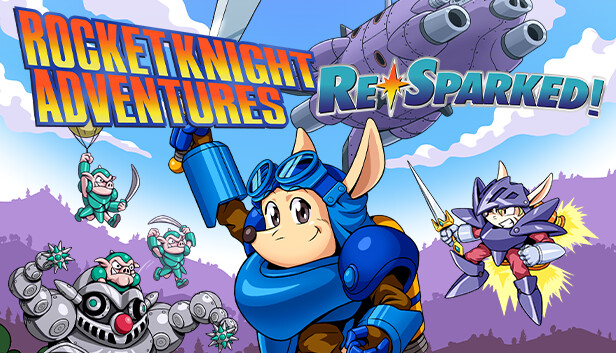 Sparkster in action with his jetpack in Rocket Knight Adventures