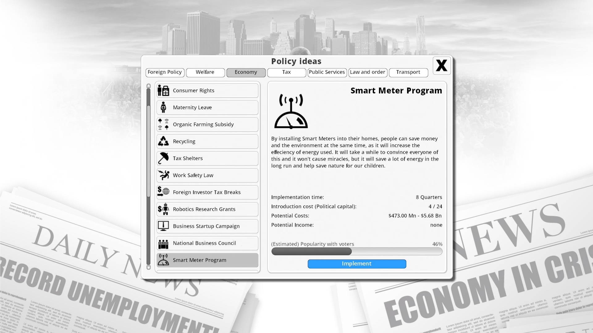 Democracy 3: Social Engineering Featured Screenshot #1