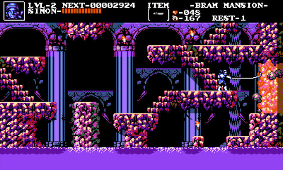 Screenshot of The Transylvania Adventure of Simon Quest gameplay showing in-action mechanics