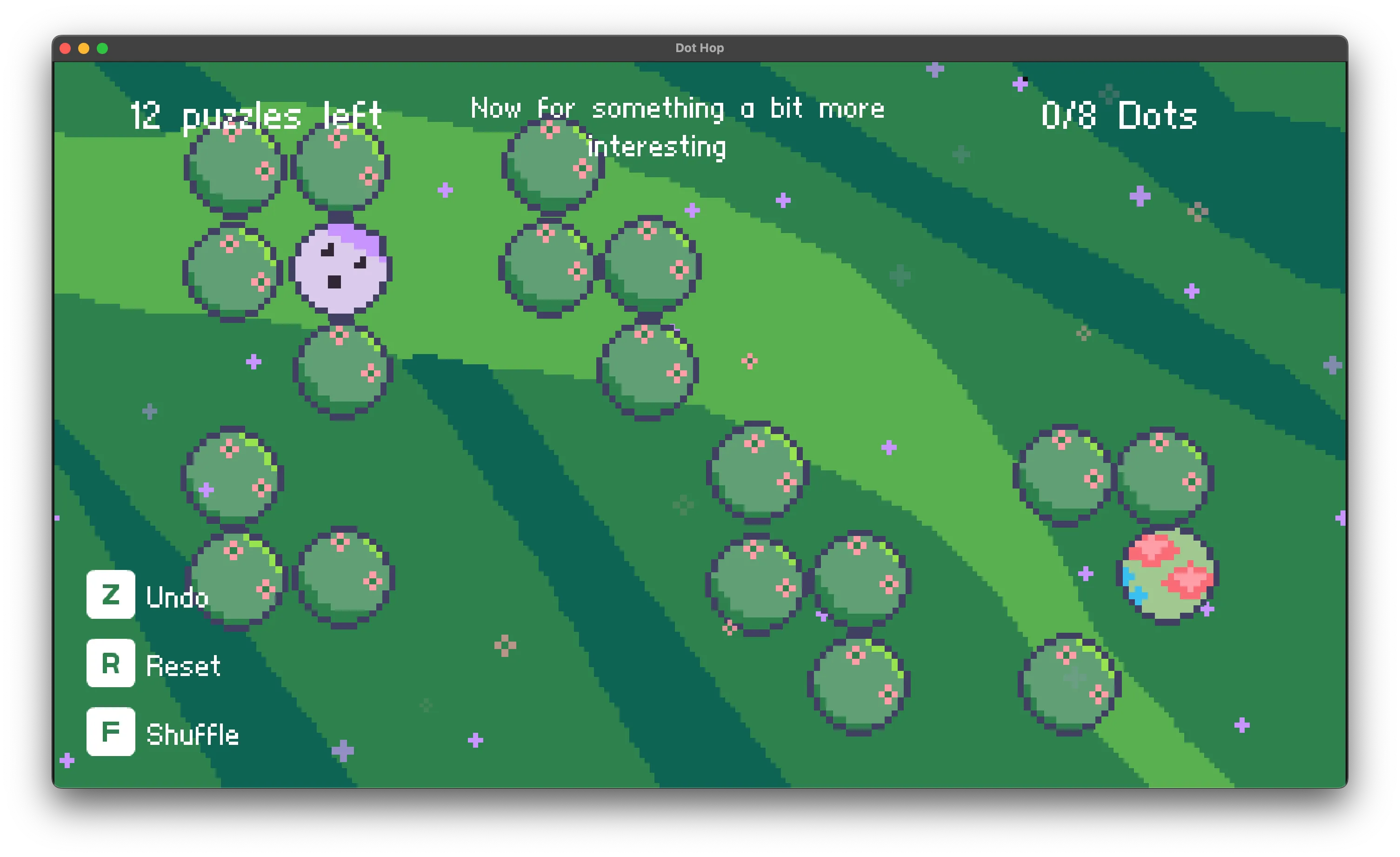 Dot Hop's spring theme: Bushes with small flowers on them.