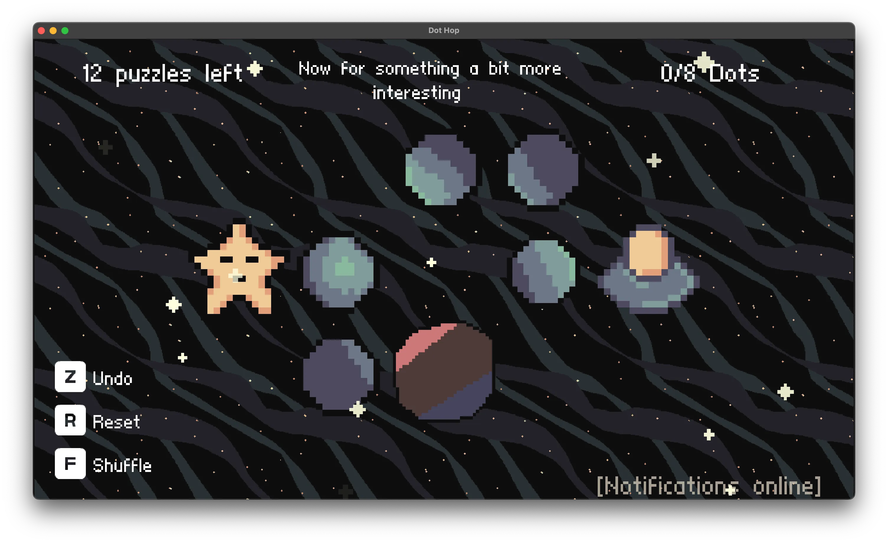 Dot Hop's Space theme: Play as a spaceship, hop across asteroids, try to reach the star.