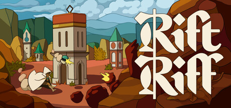 Rift Riff — атмосферный кадр игрового мира с башнями и монстрами, передающий стилистику и динамику геймплея