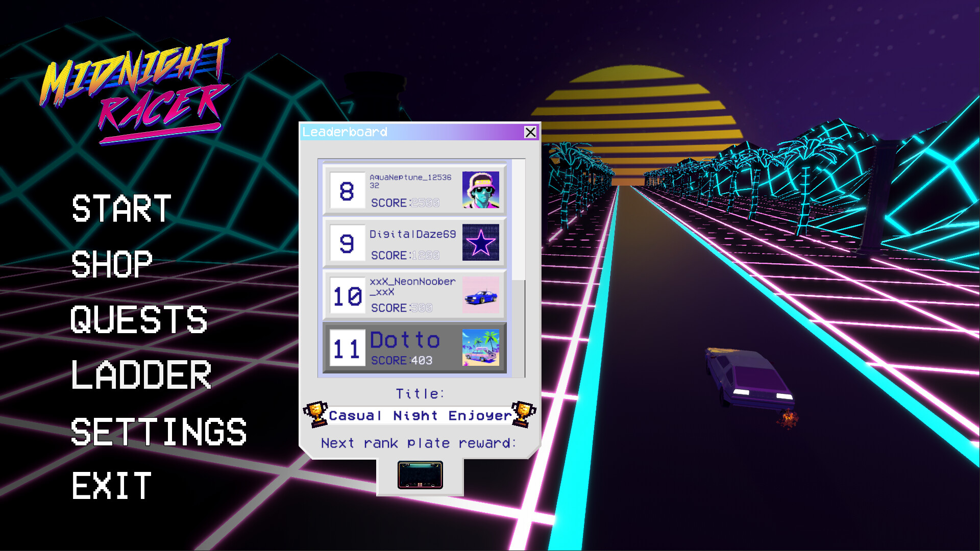 #7. Midnight Racer (Steam) Podle: Dots Factory Games
