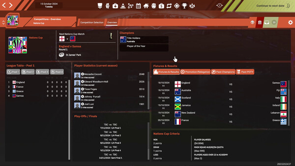 Screenshot z Rugby League Team Manager 4