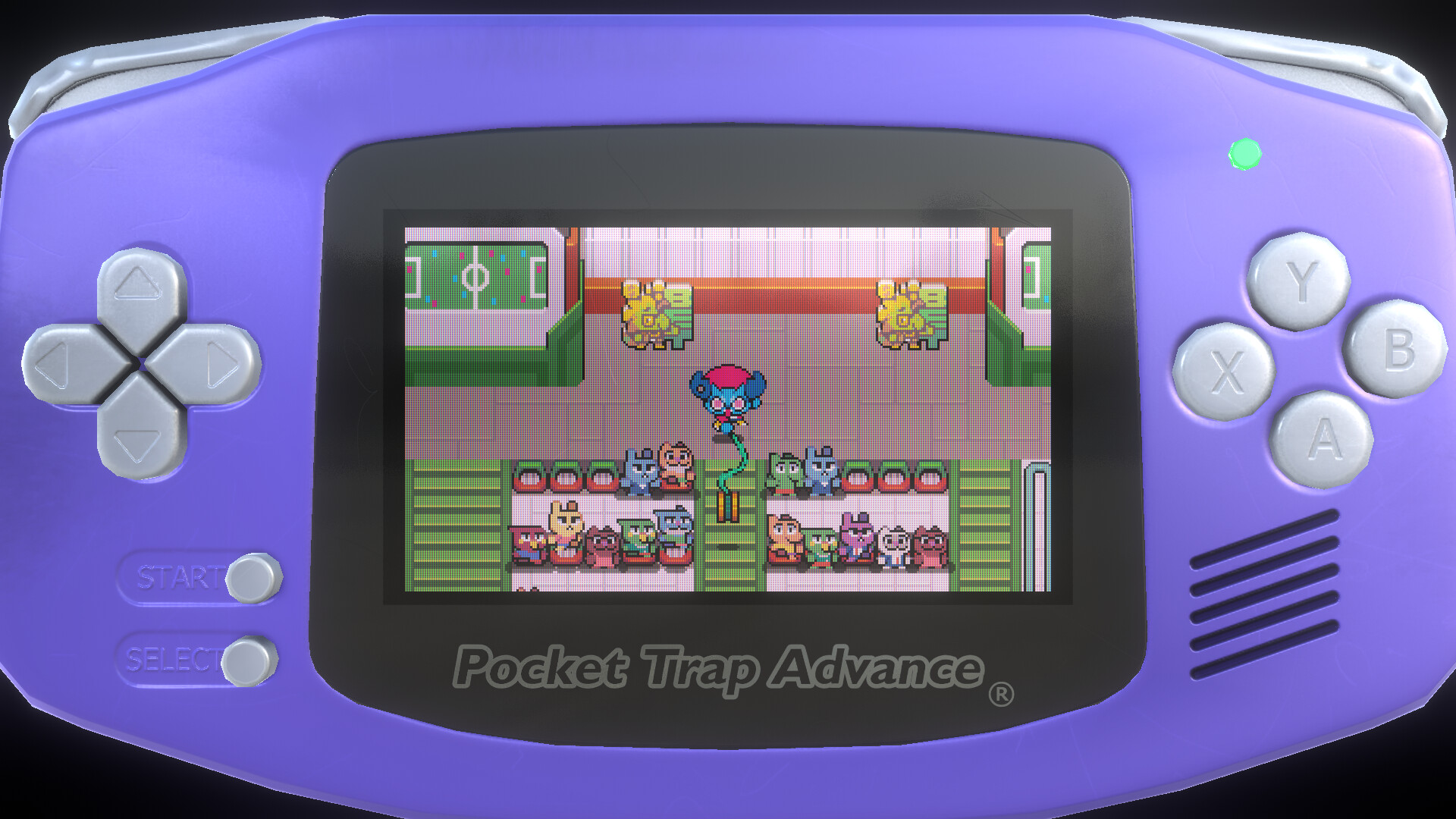 A screenshot of Pipistrello and the Cursed Yoyo featuring the gameplay on an in-game Not-Gameboy-Advance