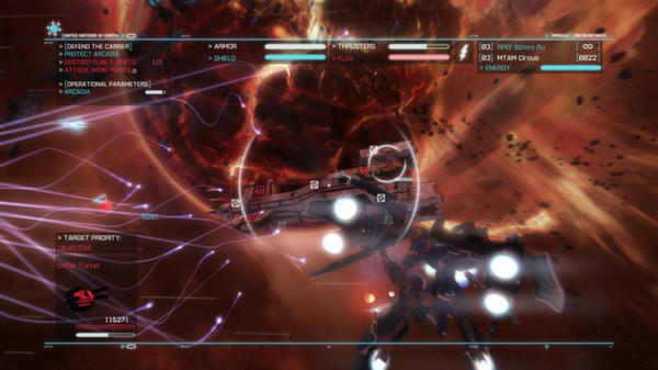 Screenshot of Strike Suit Zero: Director's Cut gameplay showing in-action mechanics