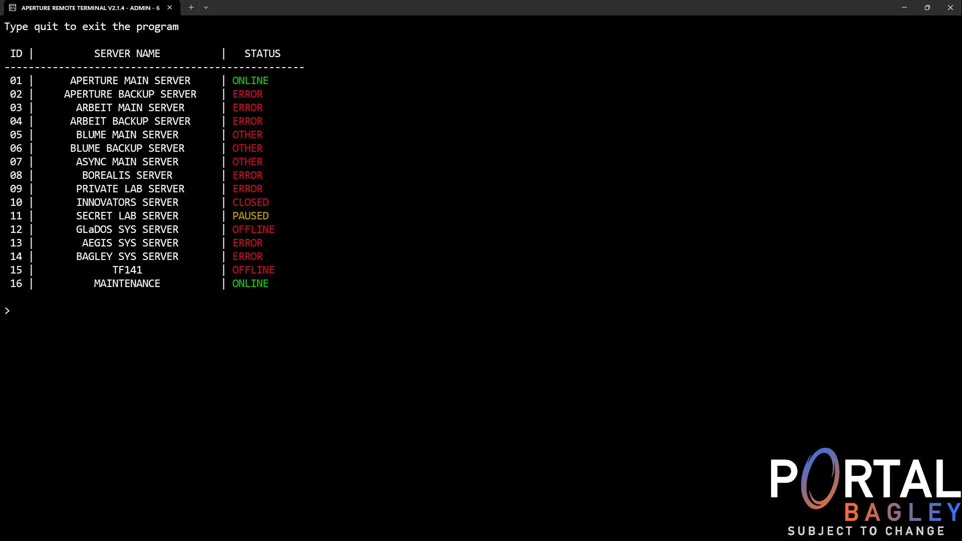 Portal BAGLEY - Aperture Remote Terminal Featured Screenshot #1