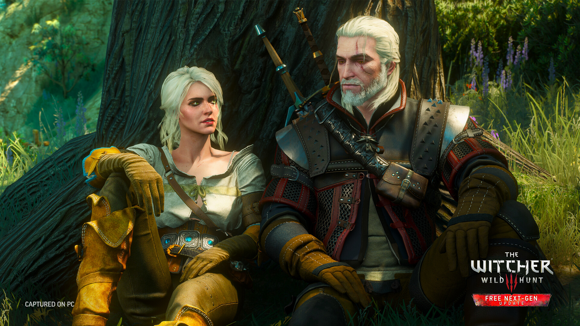 Geralt on horseback in the open countryside of The Witcher 3