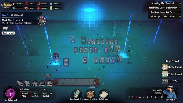 Screenshot of 卡牌修真：九宫幻境录 Card Cultivation: Nine Palaces Illusory Realm gameplay showing in-action mechanics