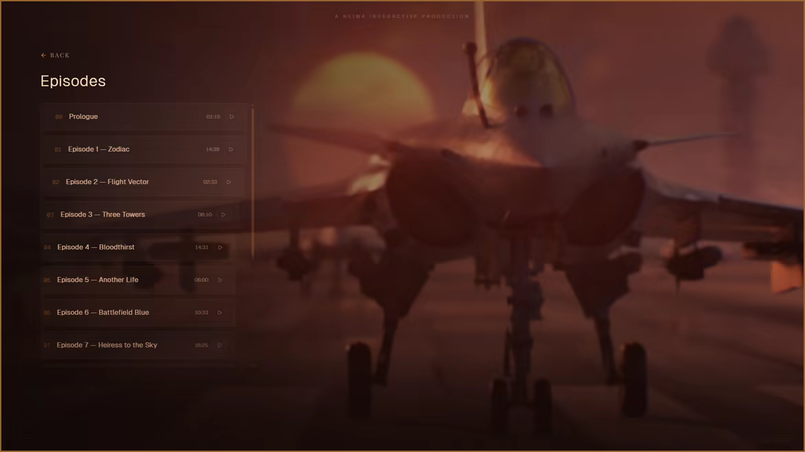 The Dawn player, episode list on the left, a jet on the runway behind