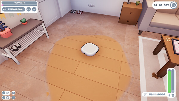 Screenshot of VacuuBot: Home Cleaning Simulator gameplay showing in-action mechanics
