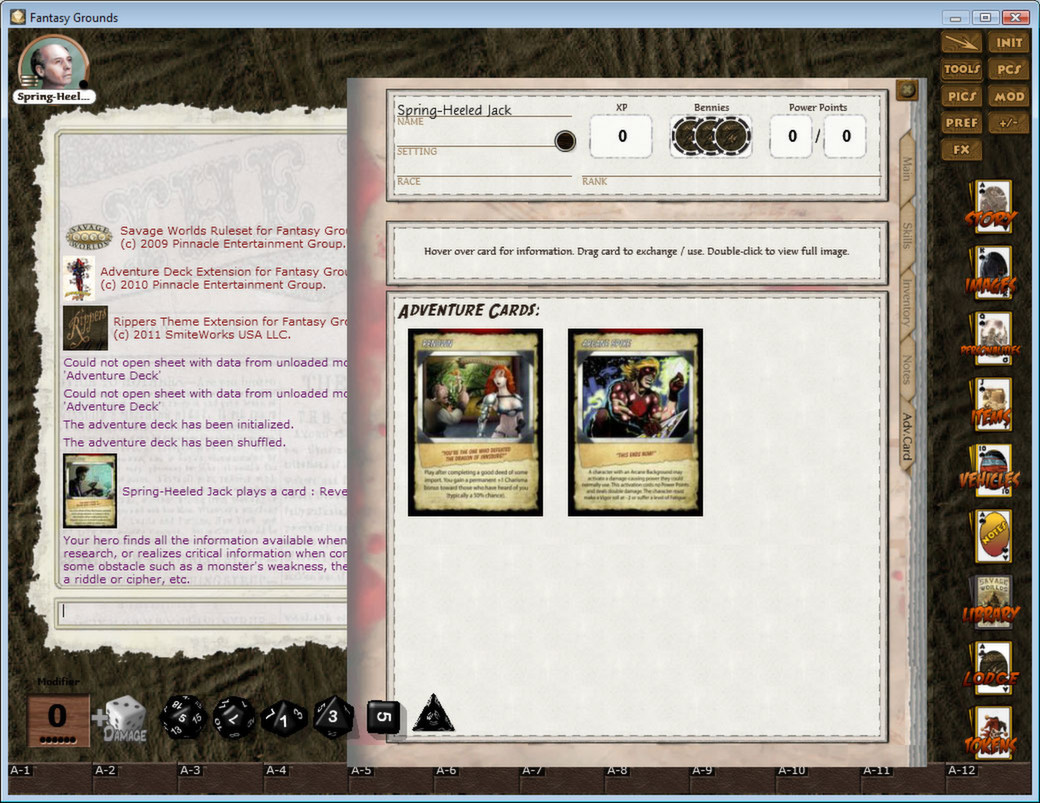 Fantasy Grounds - Savage Worlds Adventure Deck screenshot 1