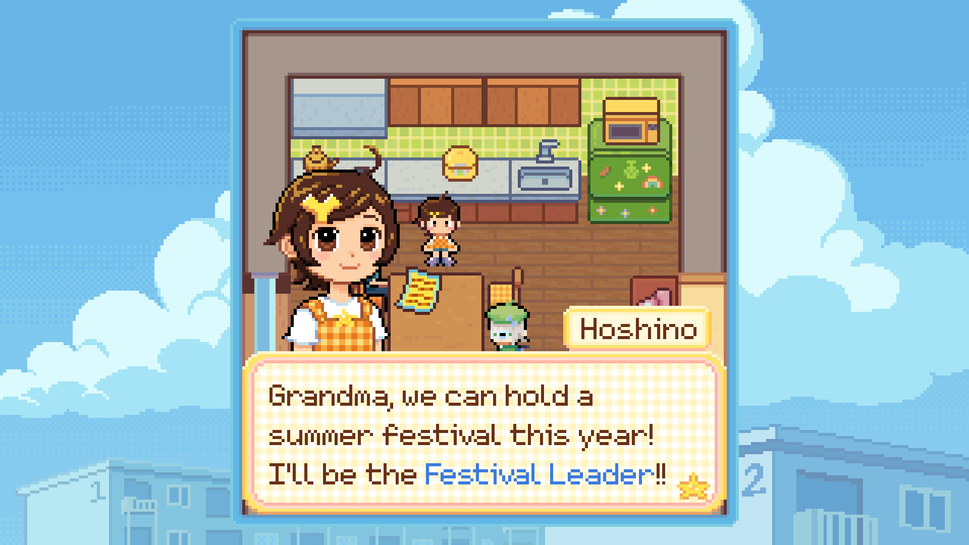 Browsing the in-game internet to learn about neighbors in Danchi Days