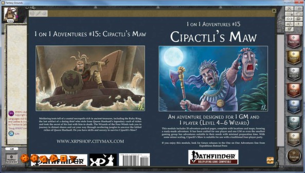 Fantasy Grounds - PFRPG Compatible Adventure: Cipactli's Maw - One on One Adventure #15