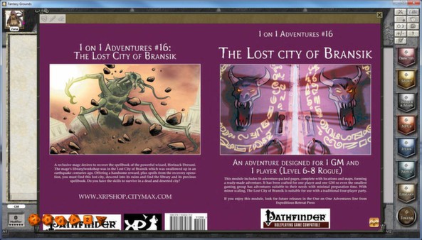 Fantasy Grounds - PFRPG Compatible Adventure: The Lost City of Bransik - One on One Adventure #16