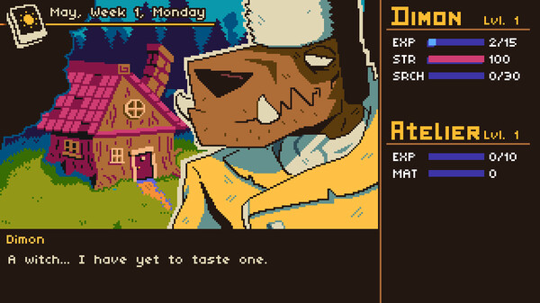Screenshot of Dimon - The Witch's Pervert Assistant gameplay showing in-action mechanics