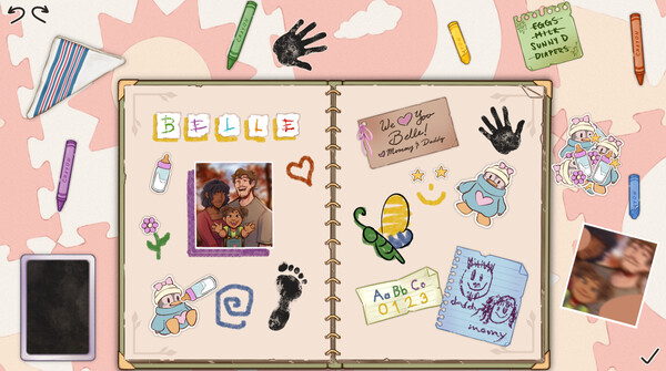 Screenshot of Scrapbooking Story gameplay showing in-action mechanics