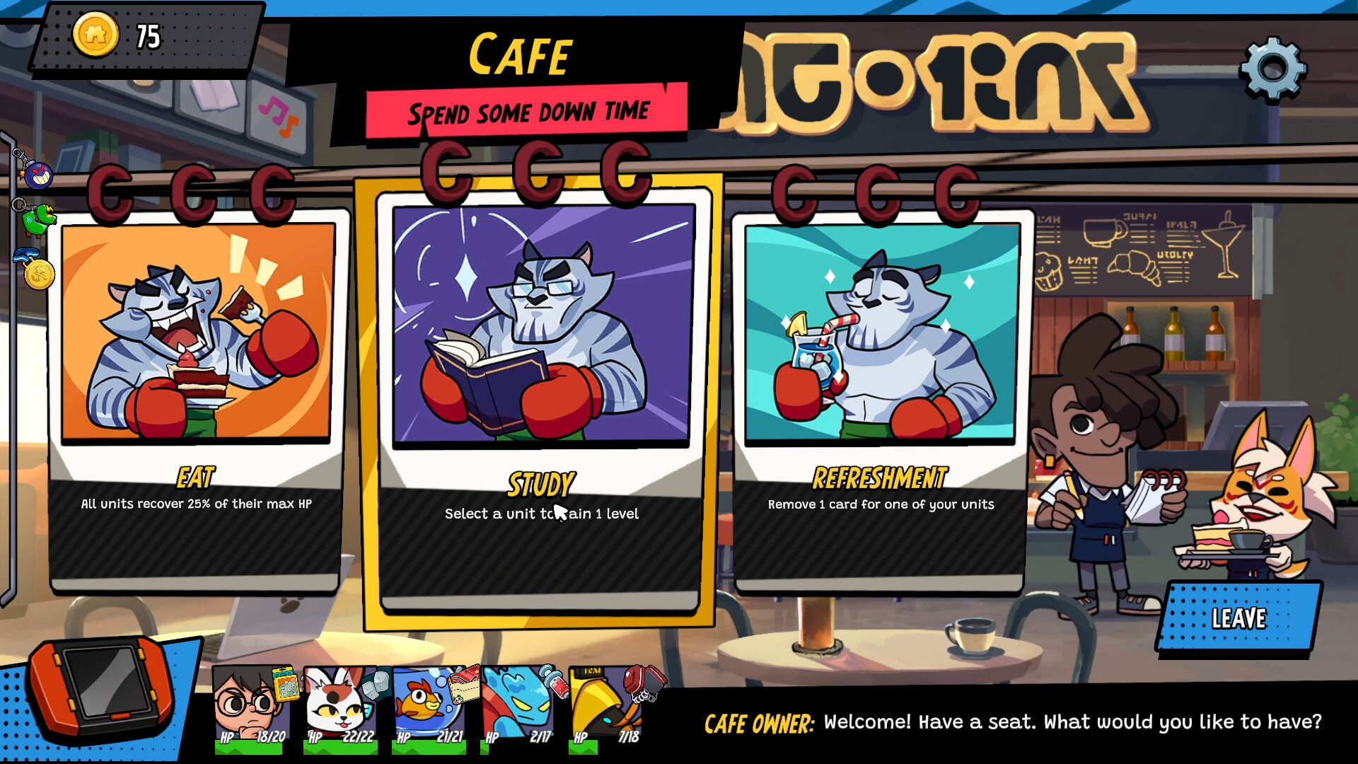 Official Montabi screenshot showing a room between battles