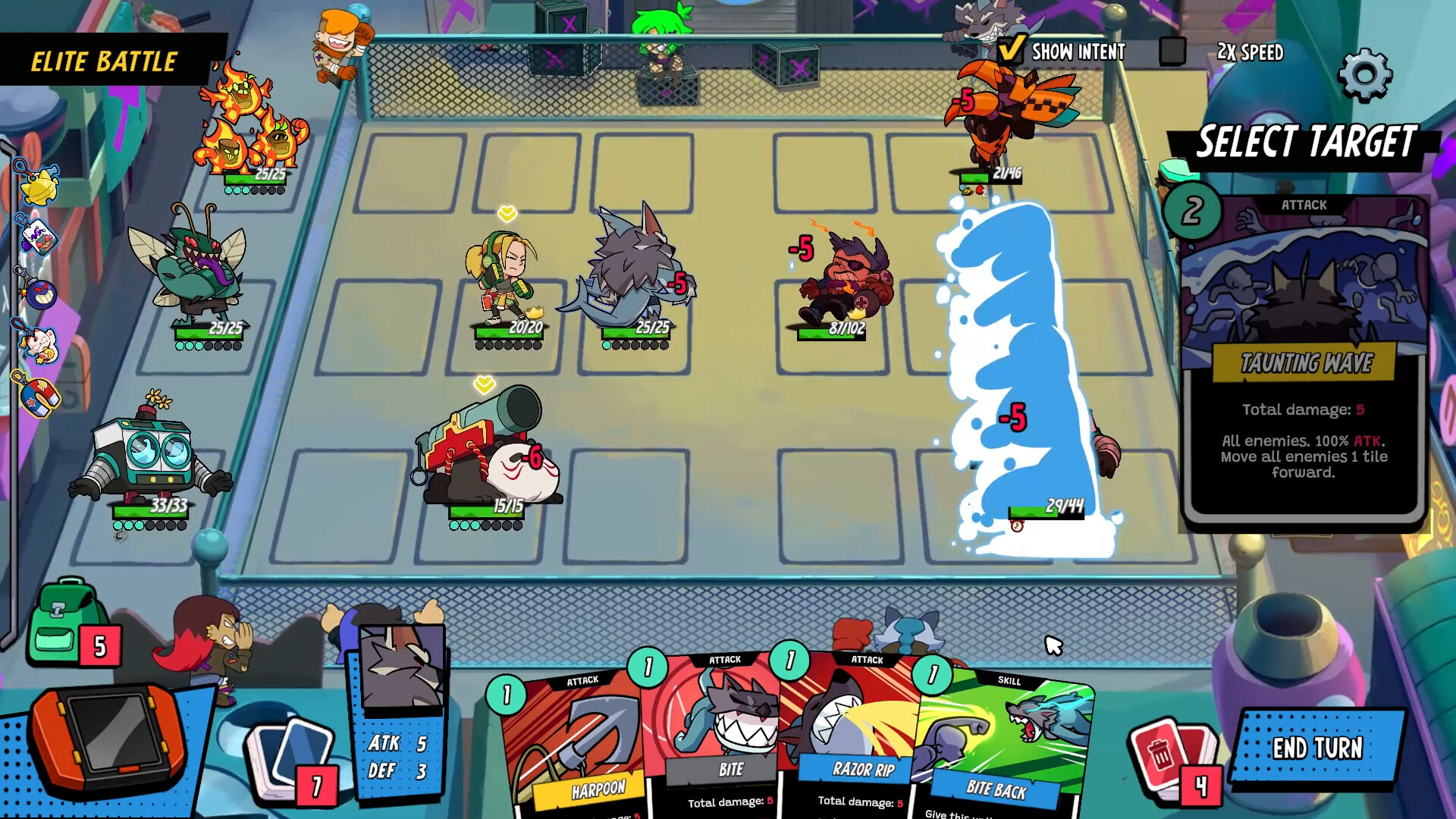 Official Montabi screenshot showing enemy intent in combat