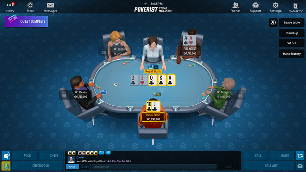 Screenshot of Texas Hold'em Poker: Pokerist gameplay showing in-action mechanics
