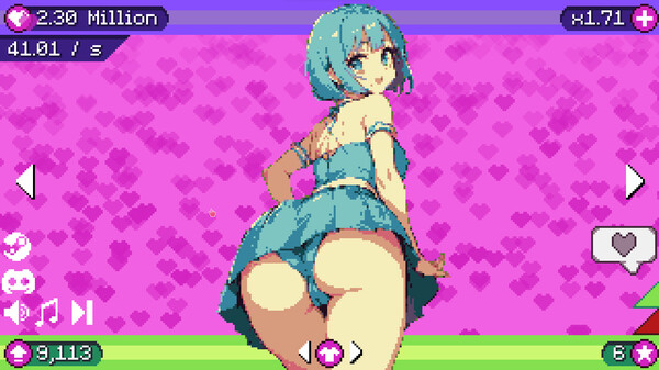 Screenshot of Seduction Clicker gameplay showing in-action mechanics