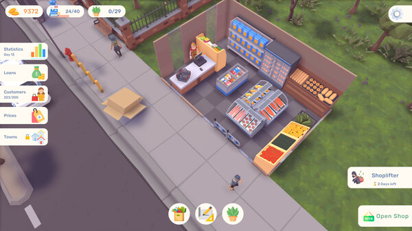 Screenshot of Local Supermarket Tycoon gameplay showing in-action mechanics
