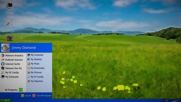 Screenshot of Malware Tycoon gameplay showing in-action mechanics