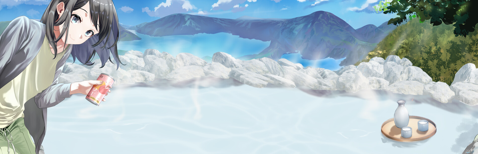 Drinking in the hot spring!