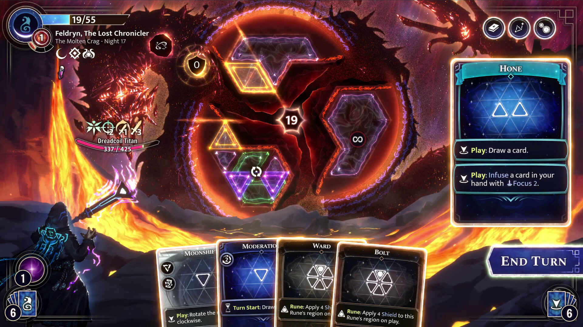 Titans warp and consume the board, forcing constant adaptation in Moonsigil Atlas