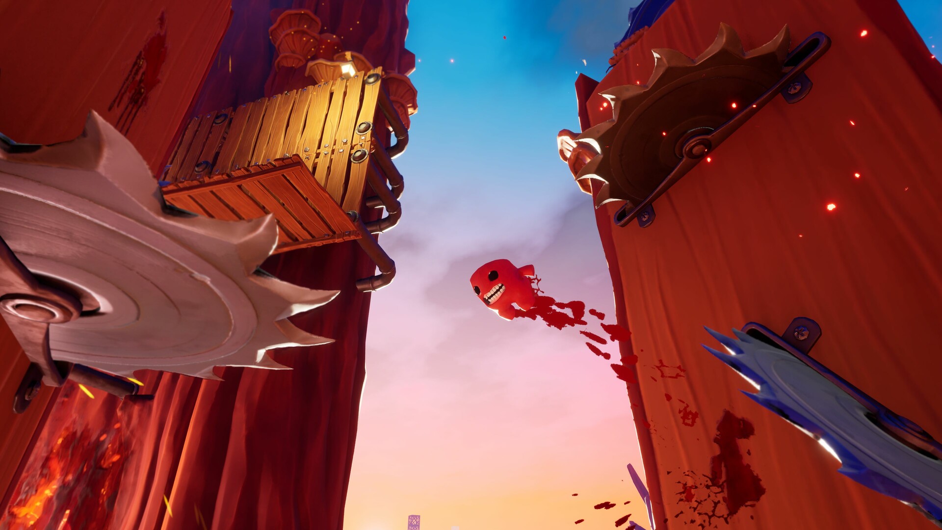 Super Meat Boy 3D level with hazards and traps