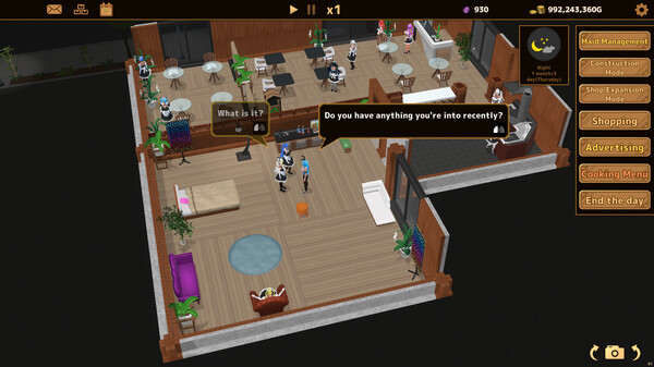 Screenshot of Futanari★Coffee shop gameplay showing in-action mechanics
