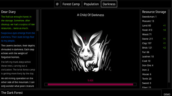 Скриншот из A Dark Forest: Incremental Horror