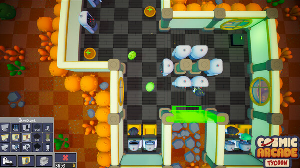 Screenshot of Cosmic Arcade Tycoon gameplay showing in-action mechanics